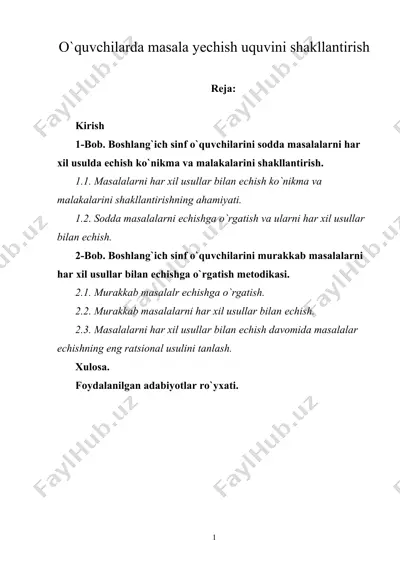 o'quvchilarda masala yechish uquvini shakllantirish — DOC