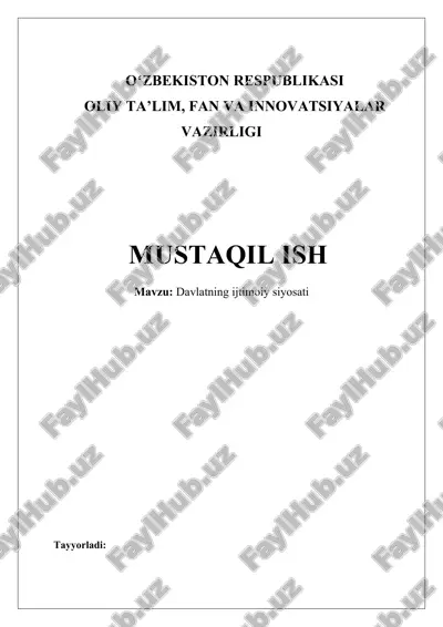 davlatning ijtimoiy siyosati — DOCX
