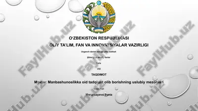manbashunoslikka oid tadqiqot olib borishning uslubiy mezonlari — PPTX