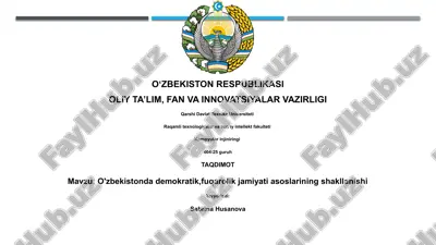 oʻzbekistonda demokratik, fuqarolik jamiyati asoslarining shakllanishi — PPTX