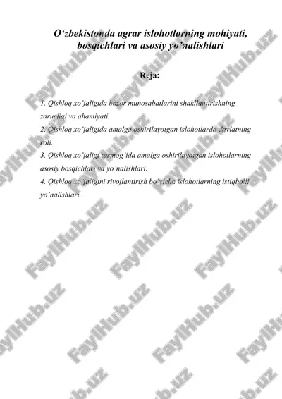 qishloq xo’jaligida bozor munosabatlarini shakllantirishning zarurligi va ahamiyati — DOCX