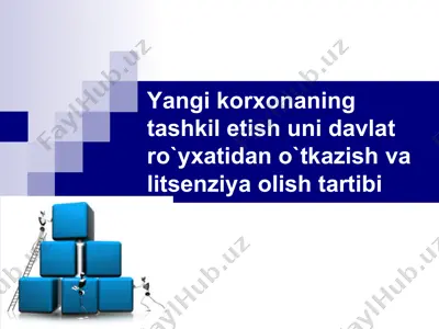 yangi korxonaning tashkil etish uni davlat ro`yxatidan o`tkazish va litsenziya olish tartibi — PPT