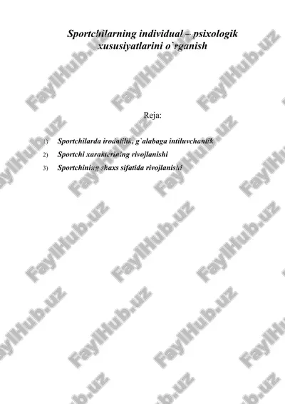 sportchilarning individual – psixologik xususiyatlarini o`rganish — DOC