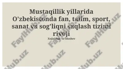 o'zbekistonda fan, talim, sport, sanat va sog'liqni saqlash tizimi rivoji — PPTX