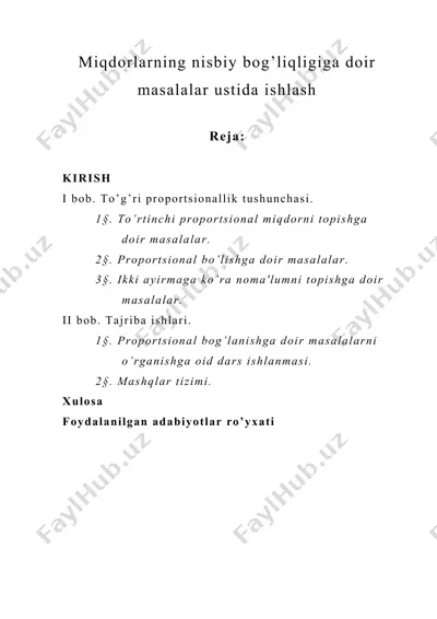 miqdorlarning nisbiy bog’liqligiga doir masalalar ustida ishlash — DOC