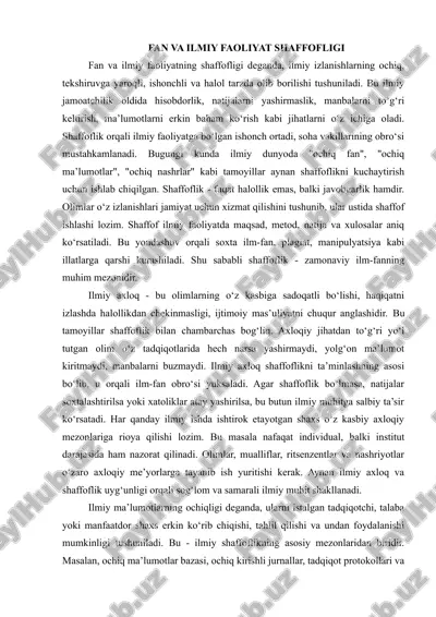 ilmiy faoliyat shaffofligi — DOCX