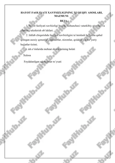hayot faoliyati xavfsizligi — DOCX