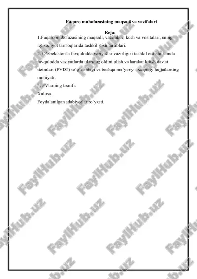 fuqaro muhofazasining maqsadi va vazifalari — DOCX