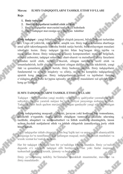 ilmiy-tadqiqotlarni tashkil etish yo‘llari — DOCX