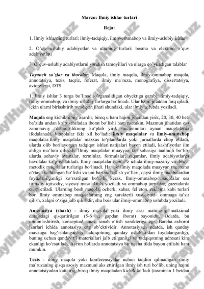 ilmiy ishlar turlari — DOCX