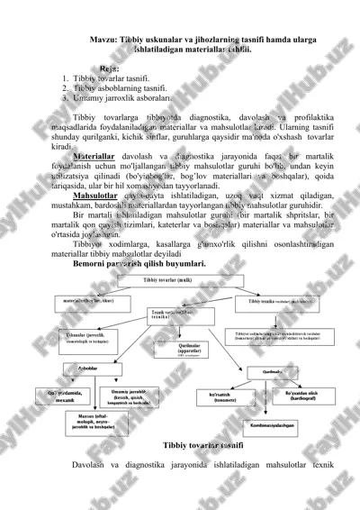 tibbiy uskunalar va jihozlarning tasnifi hamda ularga ishlatiladigan materiallar tahlili — DOCX
