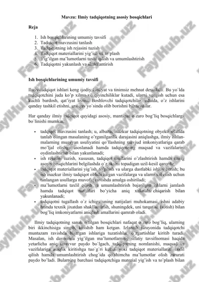 ilmiy tadqiqotning asosiy bosqichlari — DOCX