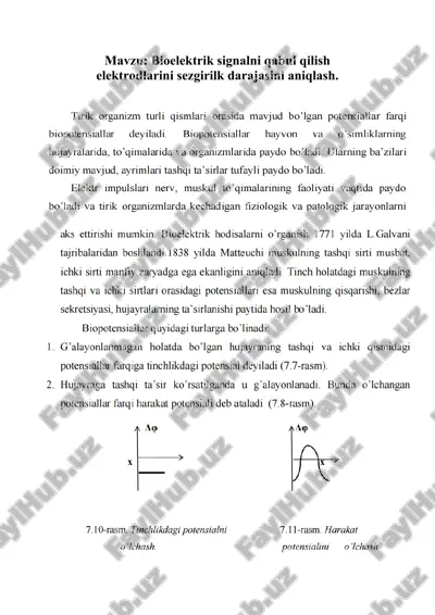 bioelektrik signalni qabul qilish elektrodlarini sezgirilk darajasini aniqlash — DOCX