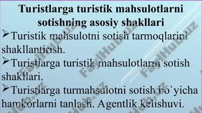 turistik mahsulotlarni sotishning asosiy shakllari — PPT