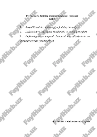 defektologiya fanining predmeti, maqsad vazifalari — DOCX