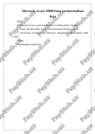 microsoft access mbbtning xarakteristikasi — DOCX