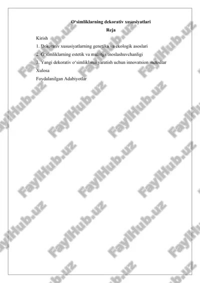 o‘simliklarning dekorativ xususiyatlari — DOCX