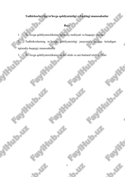 to'lovga qobiliyatsizlikning iqtisodiy-huquqiy asoslari — DOCX