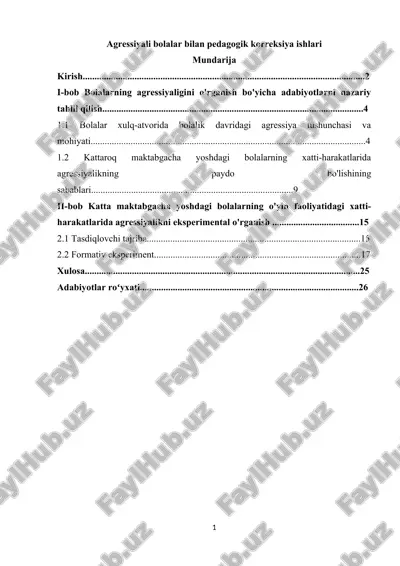 agressiyali bolalar bilan pedagogik korreksiya ishlari — DOCX