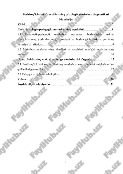 boshlang'ich sinf o'quvchilarining psixologik moslashuv diagnostikasi — DOCX