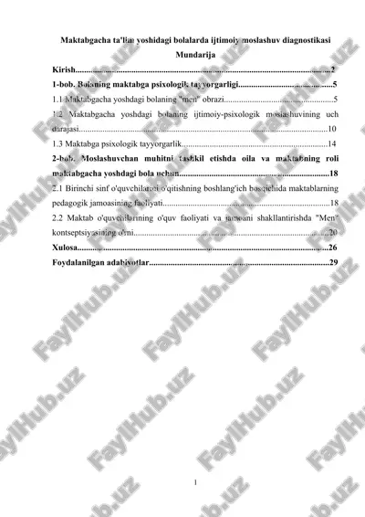maktabgacha ta'lim yoshidagi bolalarda ijtimoiy moslashuv diagnostikasi — DOCX