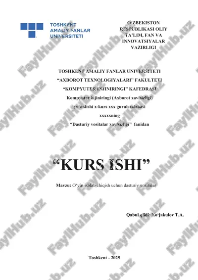 o‘yin ishlab chiqish uchun dasturiy vositalar — DOCX