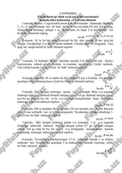ehtimollarni qo`shish va ko`paytirish teoremalari — DOCX