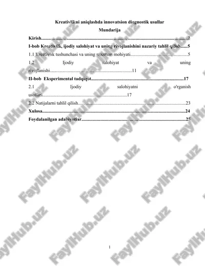 kreativlikni aniqlashda innovatsion diagnostik usullar — DOCX