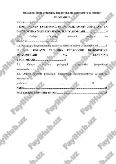 onlayn ta'limda pedagogik diagnostika muammolari va yechimlari — DOCX
