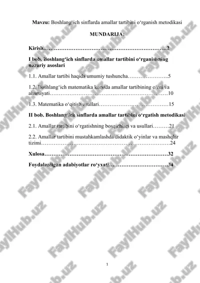 boshlangʻich sinflarda amallar tartibini oʻrganish metodikasi — DOCX