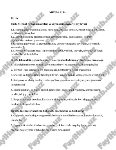 mehnat gigiyenasi va ergonomika — DOCX