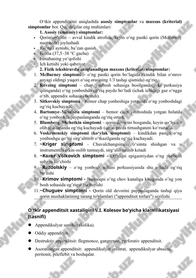 o‘tkir appenditsitni aniqlash — DOCX
