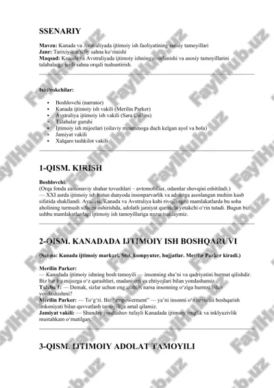 kanada va avstraliyada ijtimoiy ish faoliyatining asosiy tamoyillari — DOCX