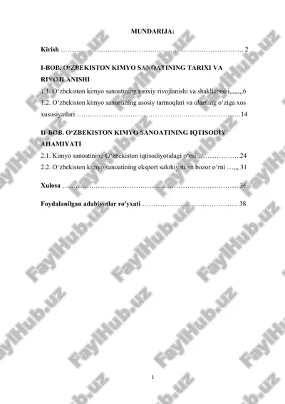 o‘zbekiston kimyo sanoatining tarixi va rivojlanishi — DOCX