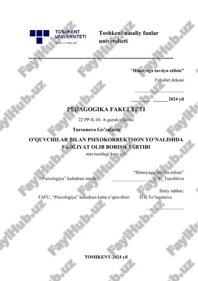 o’quvchilar bilan psixokorrektsion yo’nalishda faoliyat olib borish tartibi — DOCX
