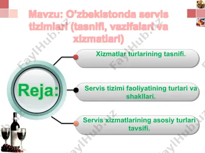 o’zbekistonda servis tizimlari (tasnifi, vazifalari va xizmatlari) — PPTX