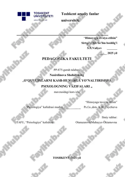o’quvchilarni kasb-hunarga yo’naltirishda psixologning vazifalari — DOCX