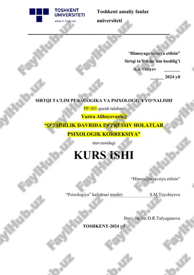 o’smirlik davrida depressiv holatlar psixologik korreksiya — DOCX
