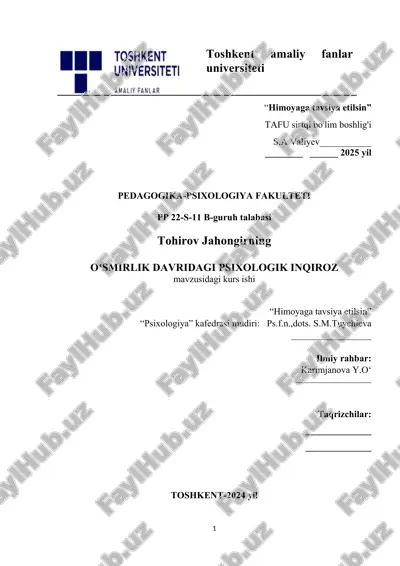 o’smirlik davridagi psixologik inqiroz. — DOCX