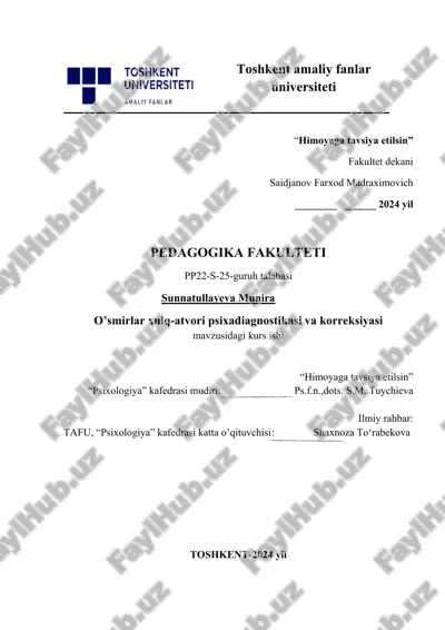 o’smirlar xulq-atvori psixadiagnostikasi va korreksiyasi — DOCX