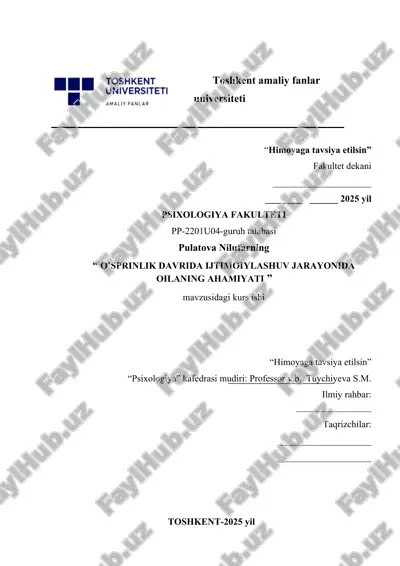 o’sprinlik davrida ijtimoiylashuv jarayonida oilaning ahamiyati — DOCX