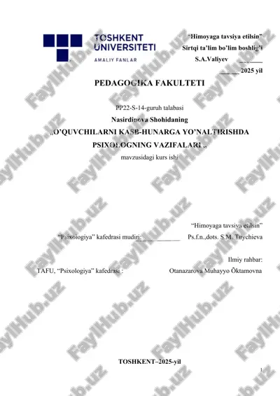 o’quvchilarni kasb-hunarga yo’naltirishda psixologning vazifalari — DOCX