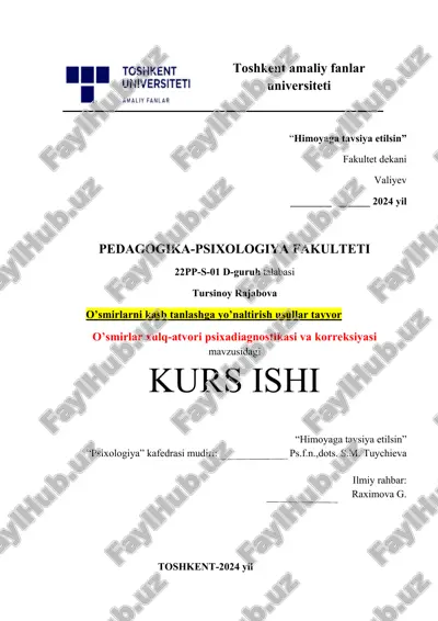 o’smirlarni kasb tanlashga yo’naltirish usullar tayyor. — DOCX