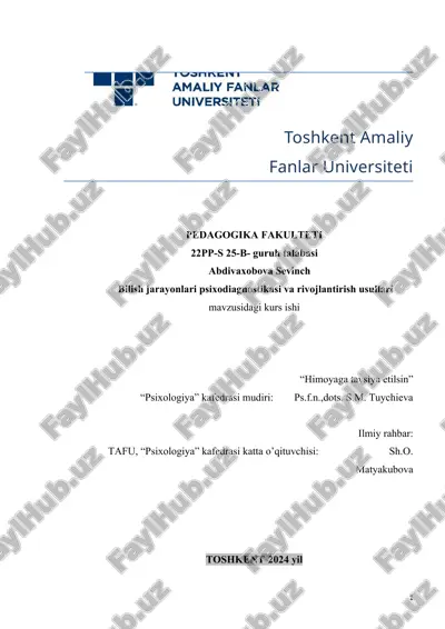 o'quvchilarda bilish jarayonlari diagnostikasi. — DOCX