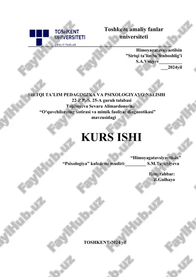 oʻquvchilarning xotirasi va mimik faoliyat diagnostikasi — DOCX