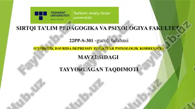 o'smirlik davridagi depressiv holatlar — PPTX