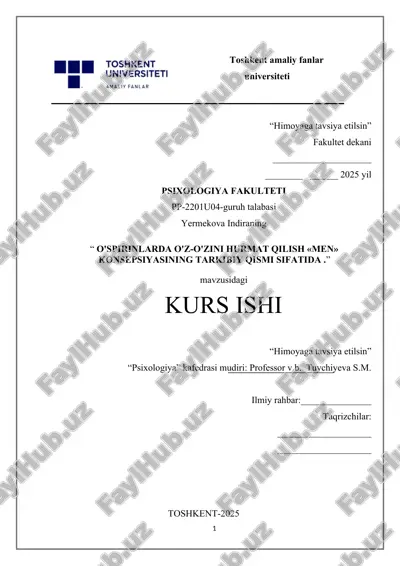 o'spirinlarda o'z-o'zini hurmat qilish «men» konsepsiyasining tarkibiy qismi sifatida — DOCX