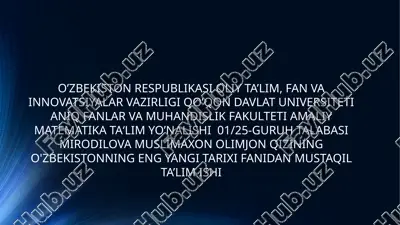 mustaqil oʻzbekiston respublikasining tashkil topishi va uning tarixiy ahamiyati — PPTX