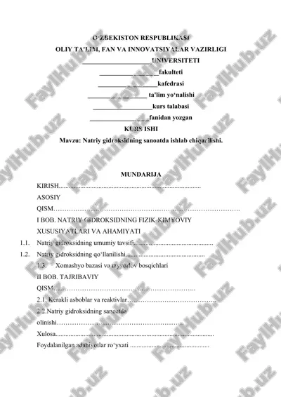 natriy gidroksidning sanoatda ishlab chiqarilishi — DOCX