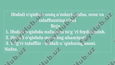 ifodali o‘qishda nutq a’zolari; nafas, ovoz va talaffuzning o’rni — PPTX